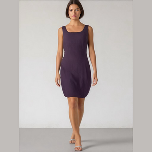 90s NEW YORK STUDIO PURPLE LINEN BLEND SLEEVELESS FITTED SHEATH DRESS SZ 10